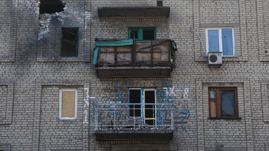 Immeuble de Debaltseve, ville de l'est de l'Ukraine récemment reprise par les séparatistes, le 9 mars 2015