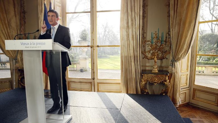 Manuel Valls, le 20 janvier 2015 à Paris lors de ses voeux à la presse pendant lesquels il évoque l'"apartheid" des banlieues