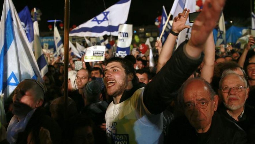 Rassemblement des partisans du Premier ministre israélien sortant Benjamin Netanyahu le 15 mars 2015 à Tel Aviv