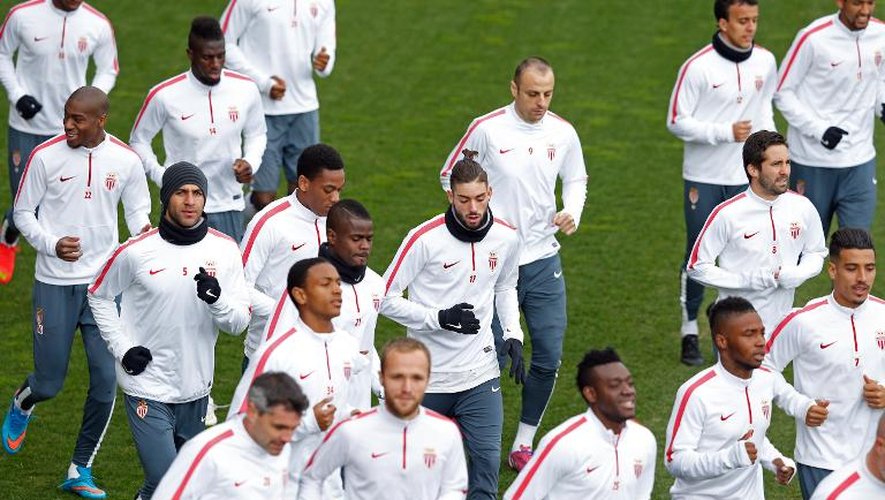 Les joueurs de Monaco lors d'un entraînement le 16 mars 2015 à La Turbie