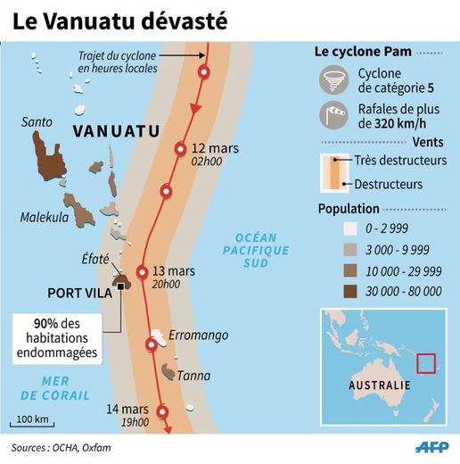 Localisation du Vanuatu, ravagé par le cyclone Pam