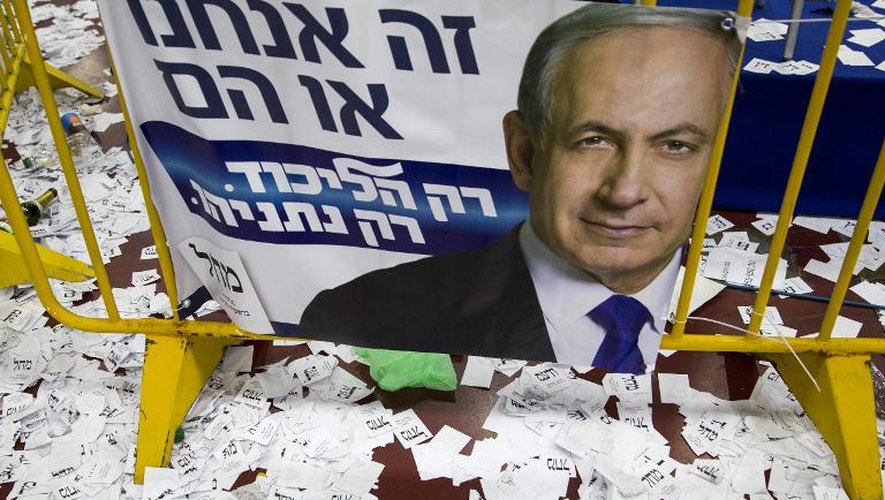 Une campagne électorale pour le Premier ministre israélien Benjamin Netanyahu le 18 mars 2015 à Tel Aviv
