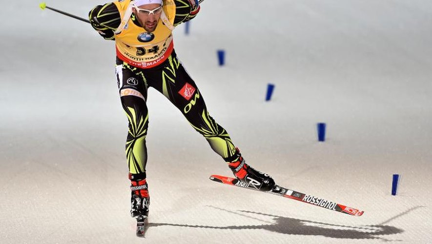 Le Français Martin Fourcade lors de l'épreuve du 20 km individuel, comptant pour la Coupe du monde de biathlon, le 12 mars 2015 à Kontiolahti en Finlande.