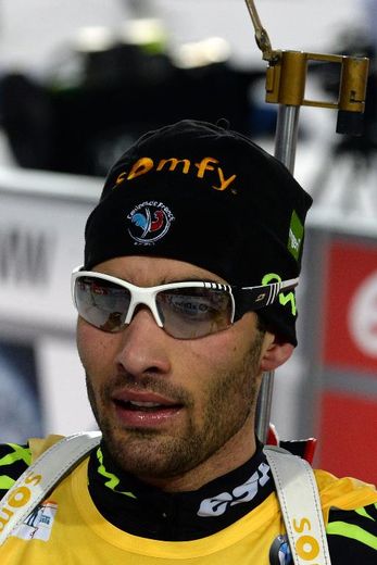 Le Français Martin Fourcade à l'issue du 10 km sprint, comptant pour la Coupe du monde de biathlon, le 19 mars 2015 à Khanty-Mansiysk en Russie.