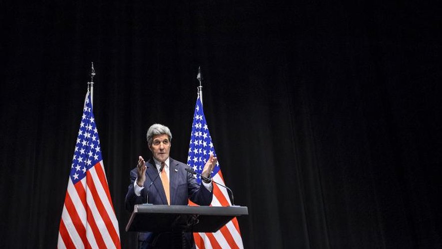John Kerry, chef de la diplomatie américaine, s'exprime sur le dossier iranien, le 21 mars 2015 à Lausanne