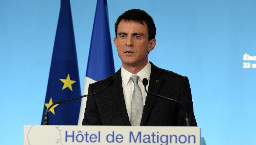 Le Premier ministre Manuel Valls lors de son intervention à Matignon le 22 mars 2015 à Paris