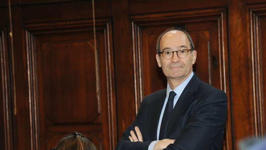 Eric Woerth dans la salle d'audience du palais de justice de Bordeaux où il est jugé, le 23 mars 2015, dans le deuxième volet de "l'affaire Bettencourt"