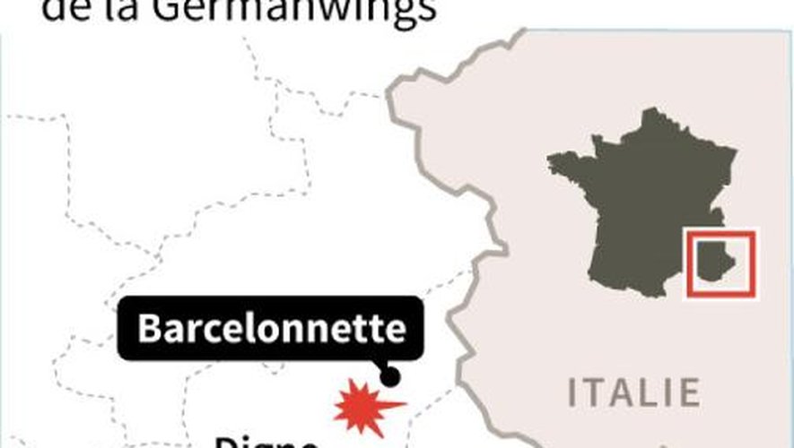 Carte de localisation du crash d'Airbus près de Barcelonette