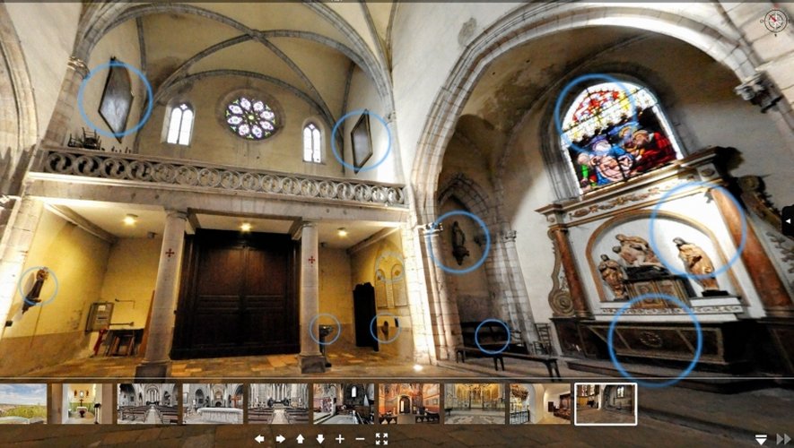 L’église Saint-Augustin est rarement ouverte au public. Grâce à la visite virtuelle, les curieux pourront la voir comme s’ils se trouvaient à l’intérieur. Les auréoles bleues signalent des points d’intérêt avec des commentaires.