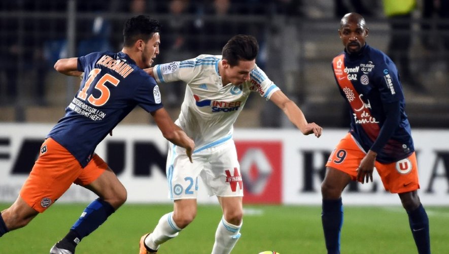 Le milieu de Marseille Florian Thauvin (c) lors du match de Ligue 1 contre Montpellier, à La Mosson, le 2 février 2016