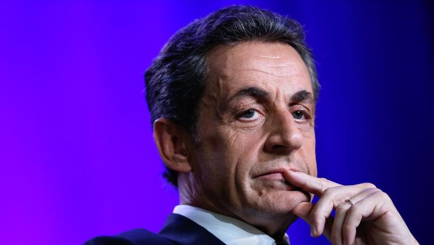 Le président de l'UMP Nicolas Sarkozy, lors d'un meeting pour les départementales le 24 mars 2015 à Asnieres-sur-Seine
