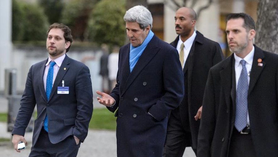 Le secrétaire d'Etat américain John Kerry sort d'une négociation à Lausanne, le 26 mars 2015