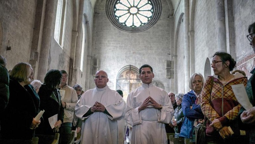 Cérémonie religieuse en hommage aux victimes de l'A320, le 28 mars 2015 à la cathédrale Notre-Dame-du-bourg à Digne-les-Bains
