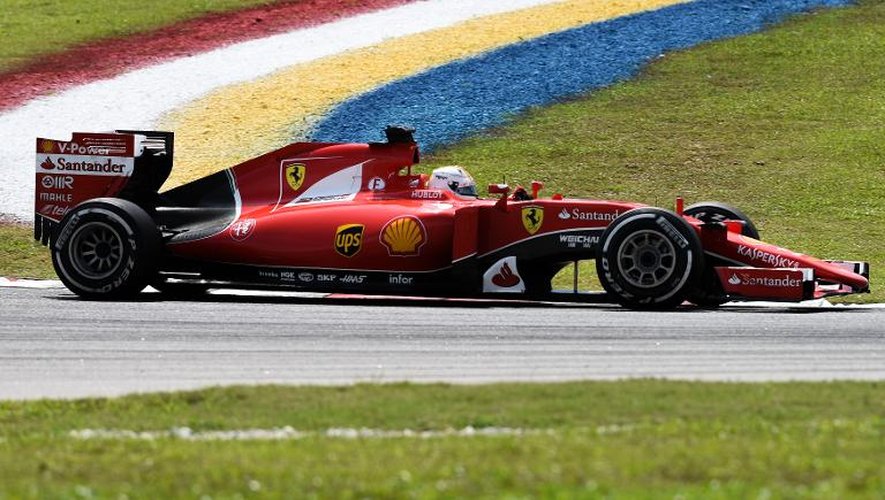 La Ferrari de l'Allemand Sebastien Vettel, vainqueur du GP de Malaisie, le 29 mars 2015 à Sepang
