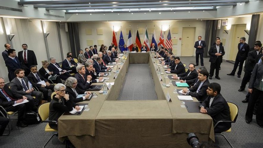 Les chefs de la diplomatie des grandes puissances et de l'Iran réunis à Lausanne, le 30 mars 2015