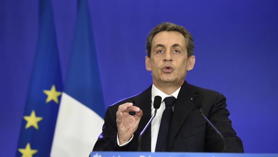 Le président de l'UMP Nicolas Sarkozy après les résultats des élections à Paris