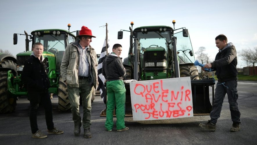 Des agriculteurs en colère s'apprêtent à bloquer la rocade menant à Rennes, le 17 février 2016