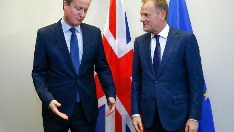 Le Premier ministre britannique David Cameron et le président du Conseil européen Donald Tusk le 18 février 2016 à Bruxelles
