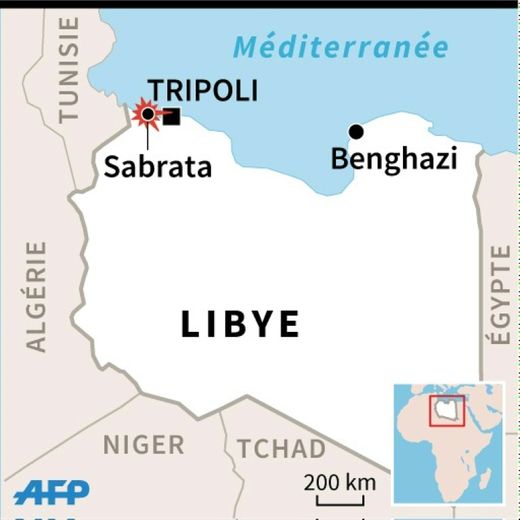 Carte de Libye localisant Sabrata où des dizaines de personnes sont mortes dans un raid visant le groupe Etat Islamique
