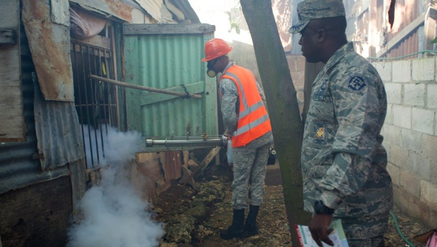 Des forces de l'ordre de la République Dominicaine vaporisent des insecticides contre des moustiques transmettant le virus du Zika, le 19 février 2016 à Saint Domingue