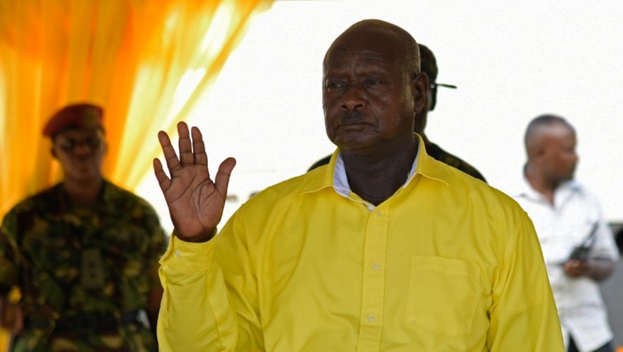 Le chef de l'Etat sortant d'Ouganda, Yoweri Museveni, lors d'une réunion électorale le 16 février 2016 à Kampala