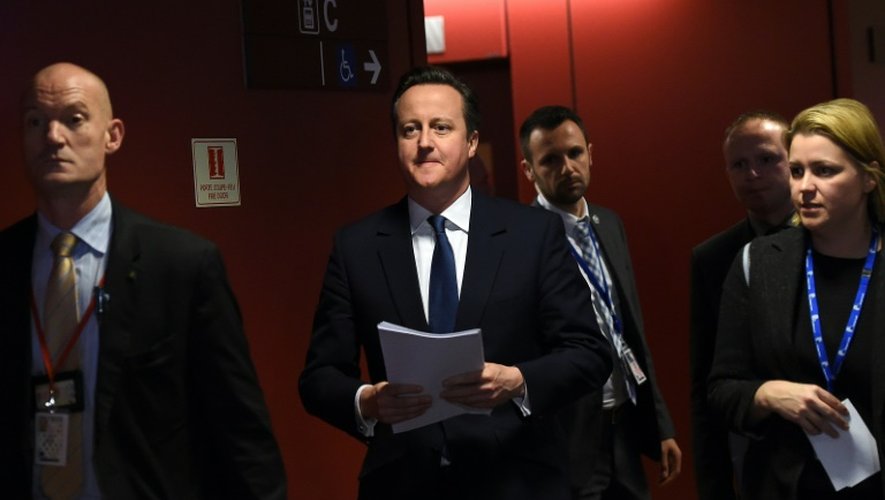 Le Premier ministre britannique David Cameron à la fin du sommet de l'Union européenne, à Bruxelles, le 19 février 2016