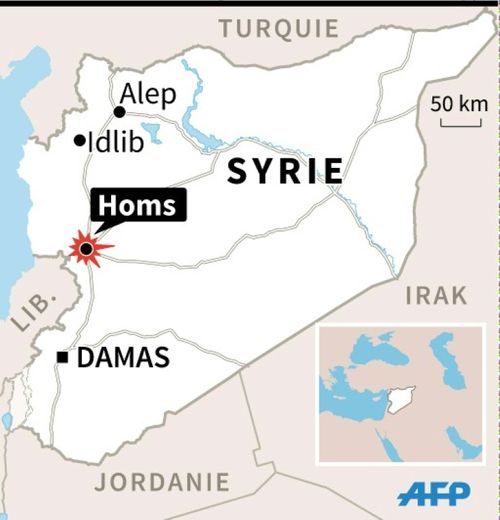 Carte de la Syrie localisant Homs où un attentat a fait de nombreuses victimes, dimanche
