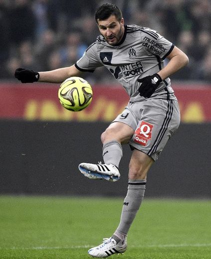 L'attaquant de l'OM André-Pierre Gignac face au RC Lens au Stade de France à Saint-Denis, le 22 mars 2015
