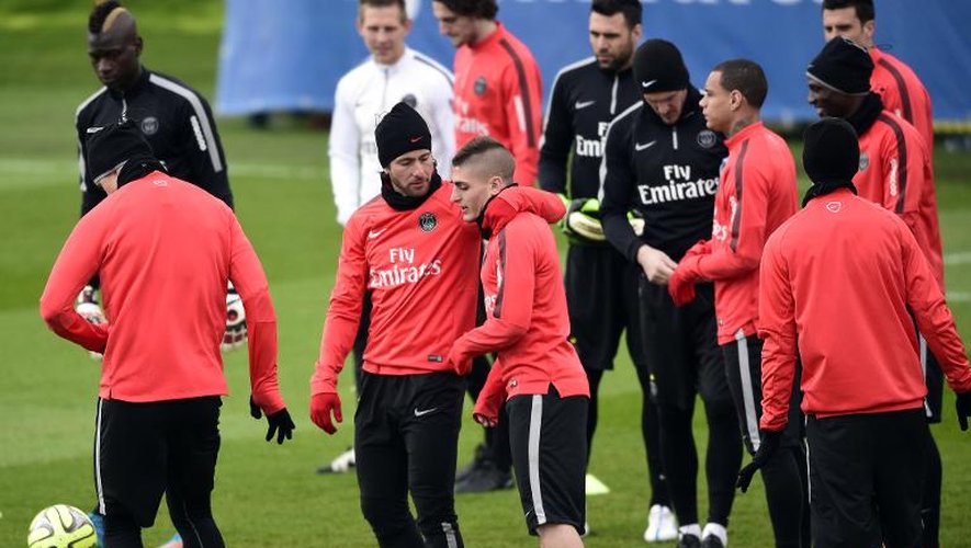 Les joueurs du PSG au centre d'entraînement du Camp des Loges, près de Paris, pour préparer le choc à Marseille, le 4 avril 2015