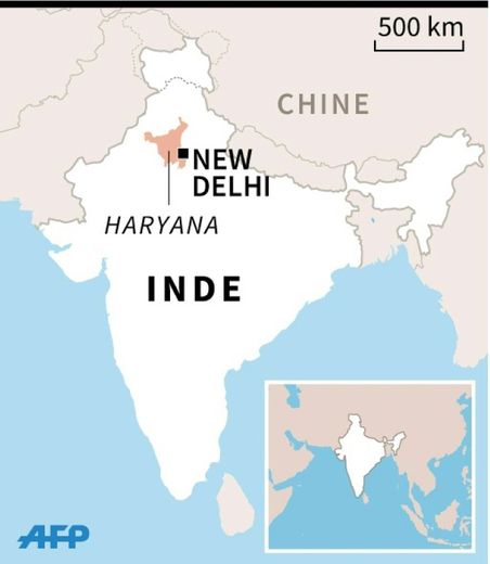 Carte de l'Inde localisant l'Etat d'Haryana où des émeutes liées au système de castes ont fait 12 morts
