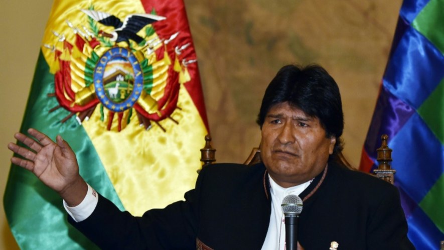 Evo Morales, lors d'une conférence de presse au Quemado palace le 22 février 2016 à La Paz en Bolivie