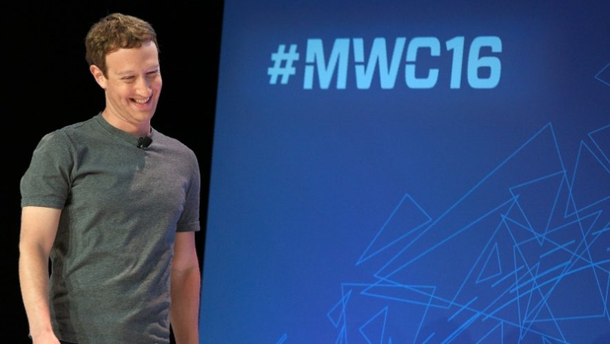 Mark Zuckerberg le 22 février 2016 au Mobile world congress (MWC) à Barcelone, le plus important salon au monde des télécoms