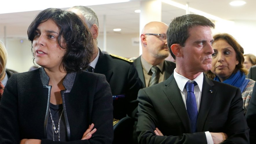 La ministre du Travail Myriam El Khomri et le Premier ministre Manuel Valls  le 22 février 2016 à Mulhouse