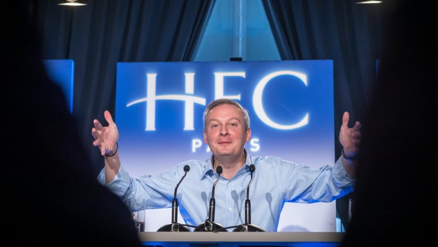 Bruno Le Maire, candidat déclaré à la primaire de droite pour la présidentielle de 2017 et membre du parti Les Républicains (LR), aux "Matins d'HEC", le 18 février 2016