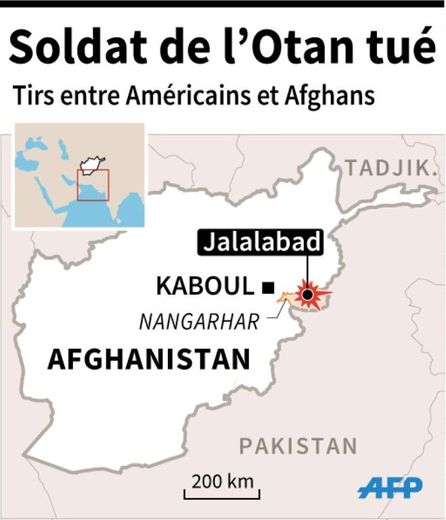 Localisation de Jalalabad, où deux soldats ont été tués (un de l'Otan et un Afghan) suite à un échange de tirs entre Américains et Afghans