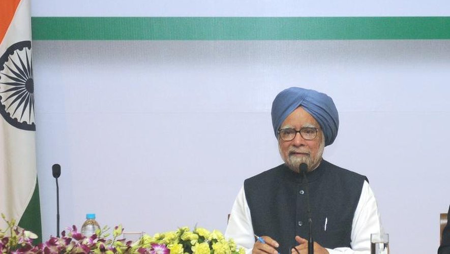 Photo diffusée par les services du Premier ministre indien montrant Manmohan Singh en train d'annoncer sa future retraite après les élections, le 3 janvier 2013 à New Delhi