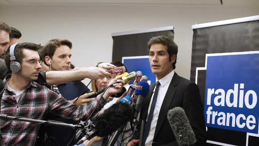 Mathieu Gallet, le PDG de Radio France, répond aux questions des journalistes au siège du groupe, le 8 avril 2015