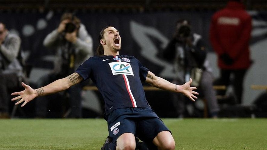 L'attaquant suédois du Paris SG Zlatan Ibrahimovic le 8 avril 2015 en demi-finale de la Coupe de France face à Saint-Etienne au Parc des Princes