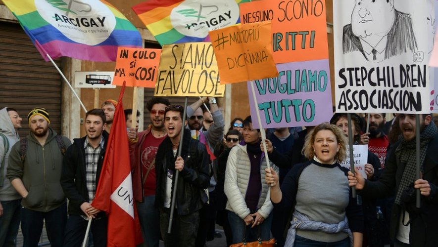 Manifestation en faveur des unions civiles pour les homosexuels à Rome, le 24 février 2016
