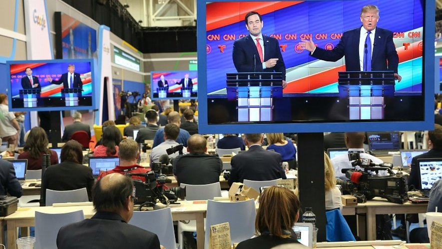 Marco Rubio et Donald Trump lors du débat télévisé retransmis par CNN, le 25 février 2016 à Houston
