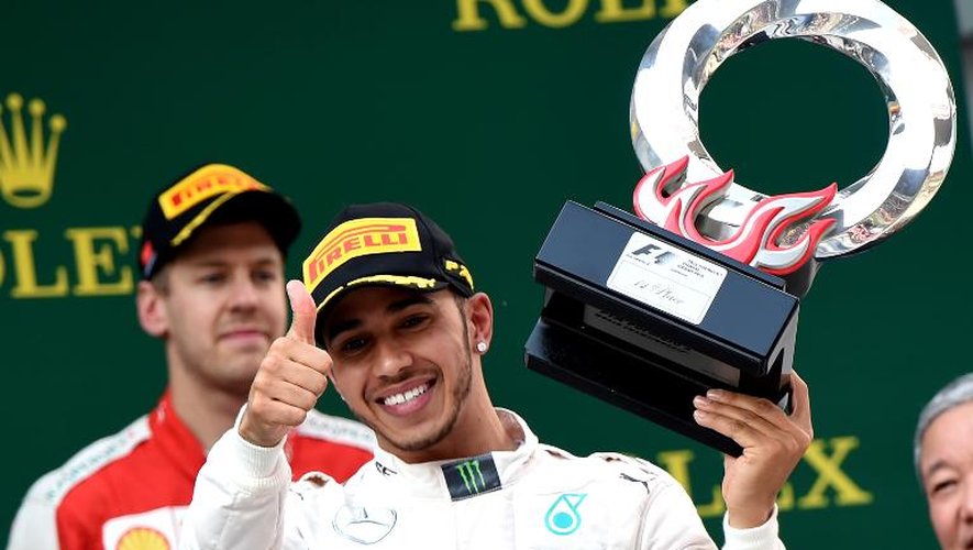 Le Britannique Lewis Hamilton vainqueur du GP de F1 de Chine, le 12 avril 2015 à Shanghai