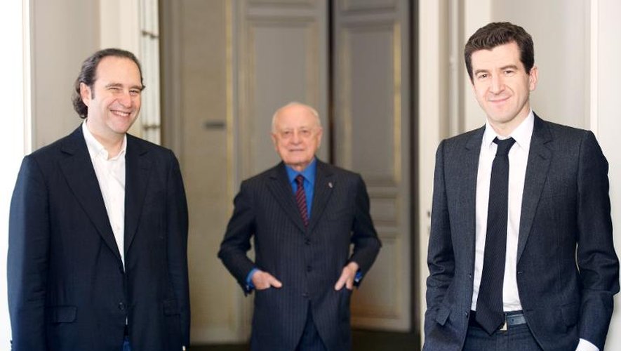 De gauche à droite Xavier Niel, Pierre Bergé et Matthieu Pigasse, le 27 janvier 2011 à Paris