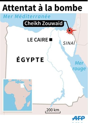 Carte de localisation de Cheikh Zouwaid où une bombe a tué six soldats dans le secteur d'Al-Kouzat