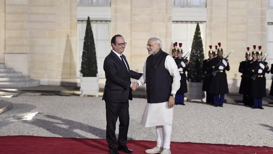 François Hollande et le premier ministre indien Narendra Modi à l'Elysée, le 10 avril 2015 à Paris