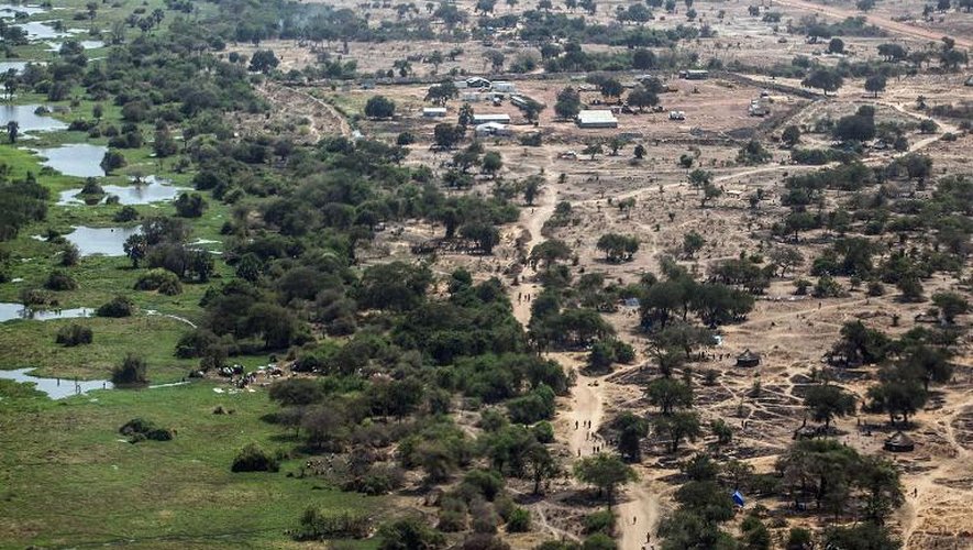 Vue aérienne d'un camp de déplacés à Minkamman, à 25 km au sud de Bor, le 10 janvier 2014