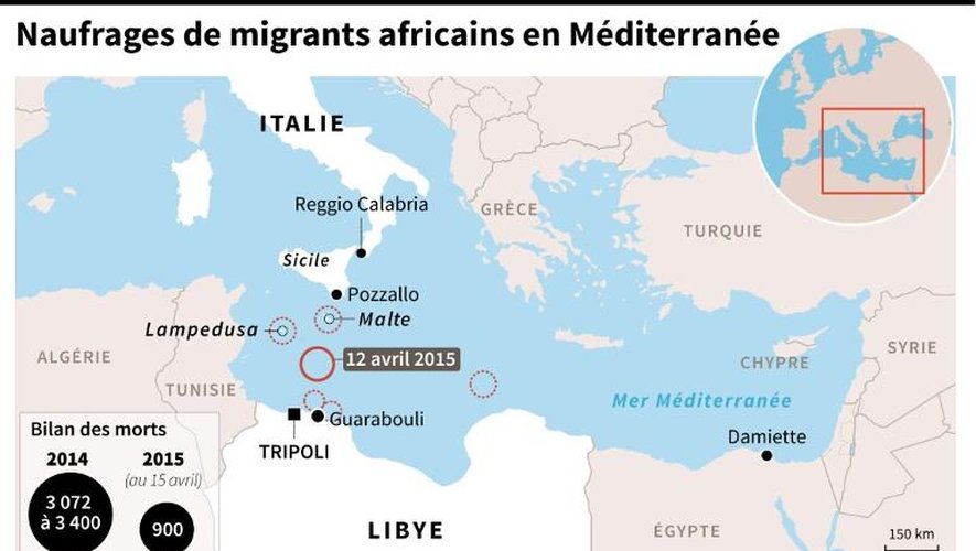 Carte de localisation et chronologie des principaux naufrages de migrants africains en Méditerranée