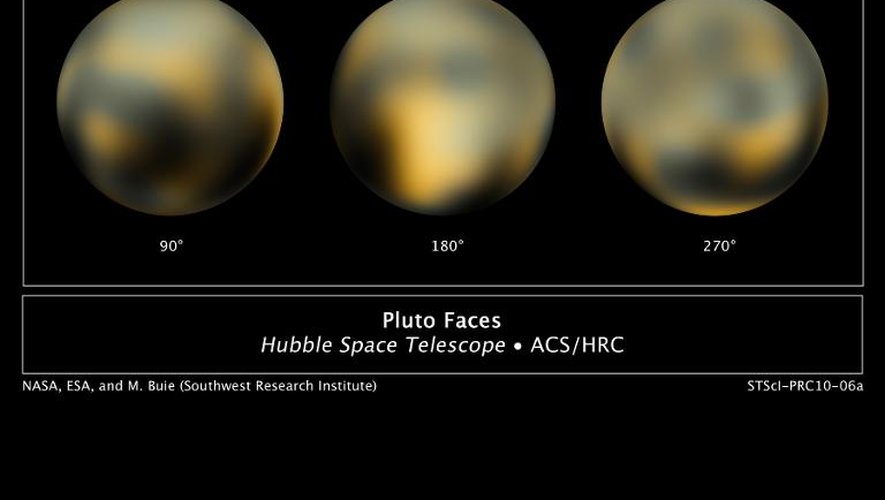 Images de la surface de Pluton obtenues à partir de plusieurs photographies prises en 2002 et 2003 par le télescope spatial Hubble et diffusées par la Nasa le 4 février 2010
