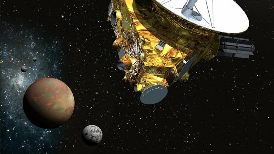Illustration fournie par la Nasa et l'Université Johns Hopkins le 1er décembre 2014 montrant la sonde New Horizons approchant Pluton à l'été 2015