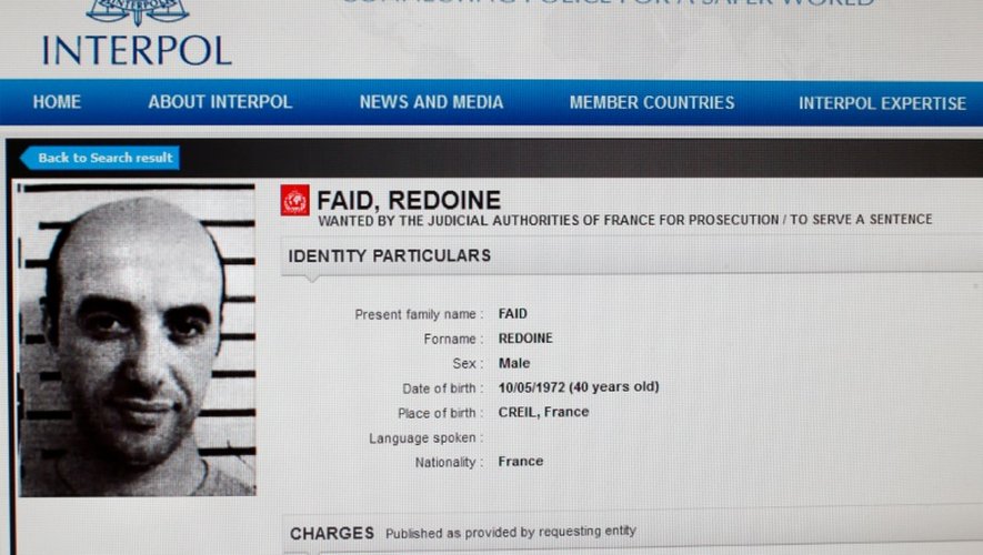 Reproduction de la page web d'Interpol signalant le profil de Redoine Faïd, le 13 avril 2013