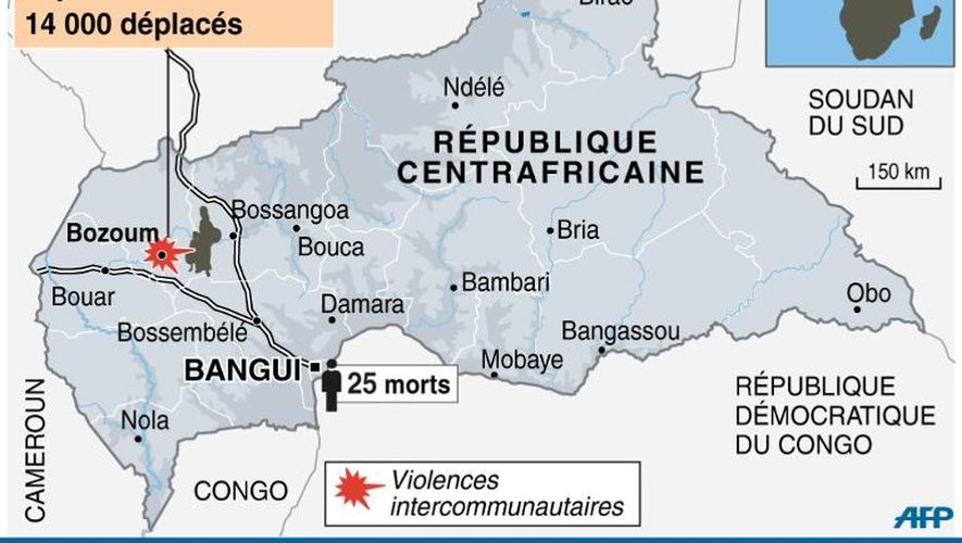 Infographie localisant les dernières violences intercommunautaires en Centrafrique